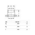 Фланец KF16 с патрубком, длина 40 мм